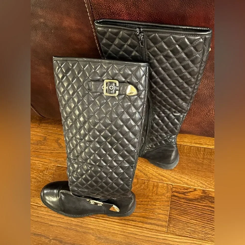 Tom Extreme by Eddie Marc quilted leather tall zip boots w/gold tone hardware